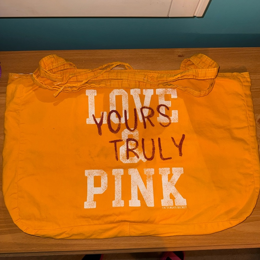 Victoria's Secret yellow Canvas 'Love Pink' Beach Tote